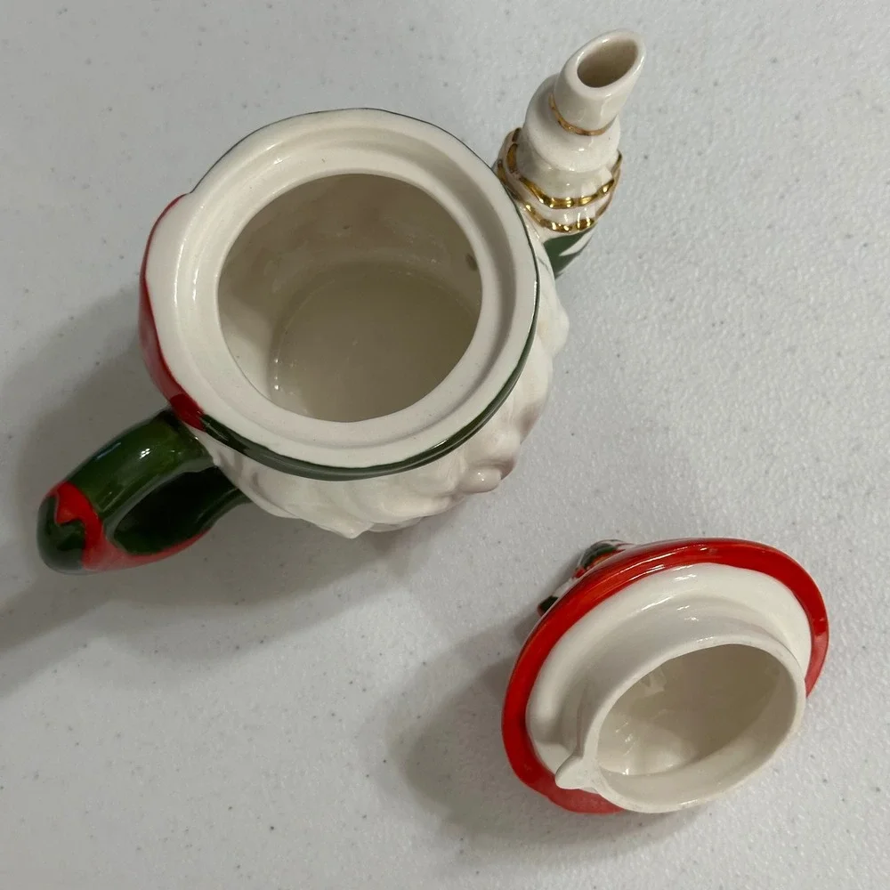 Ciao Claus Santa Harlequin Tea Set Ceramic Teapot & Cup Christmas Seasonal Decor
